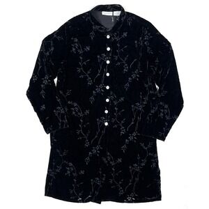 Jaclyn Smith Classic Top Womens Large Long Sleeve Black Sheer Floral Shirt